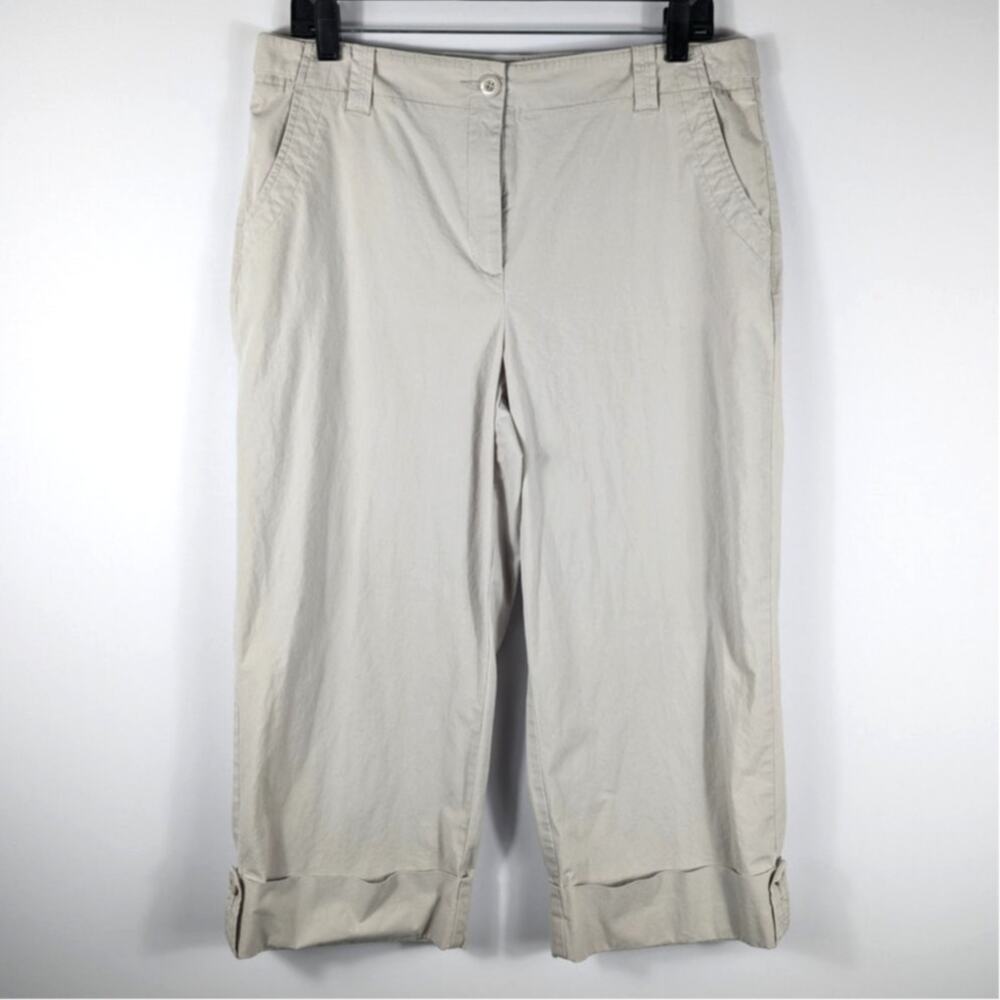 Talbots 12 Womens Cropped Pants Khaki Stretch Cotton Casual Capris Lycra Spandex